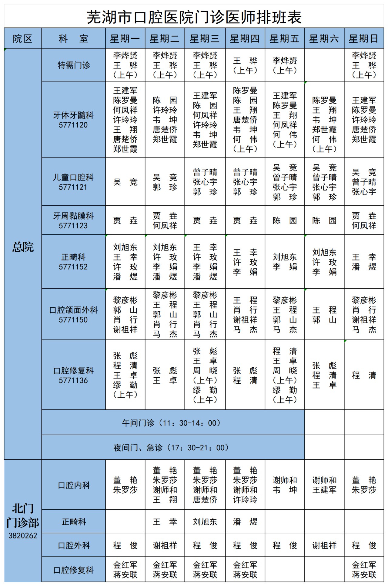 芜湖市口腔医院门诊医师排班表2023年9月11(1)_Sheet2.png